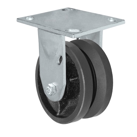 Casterhq 5"x2" V-Groove Wheel, Rigid Caster, Plate Size: 4-1/2"x6-1/4",  35CR520VG84B-04